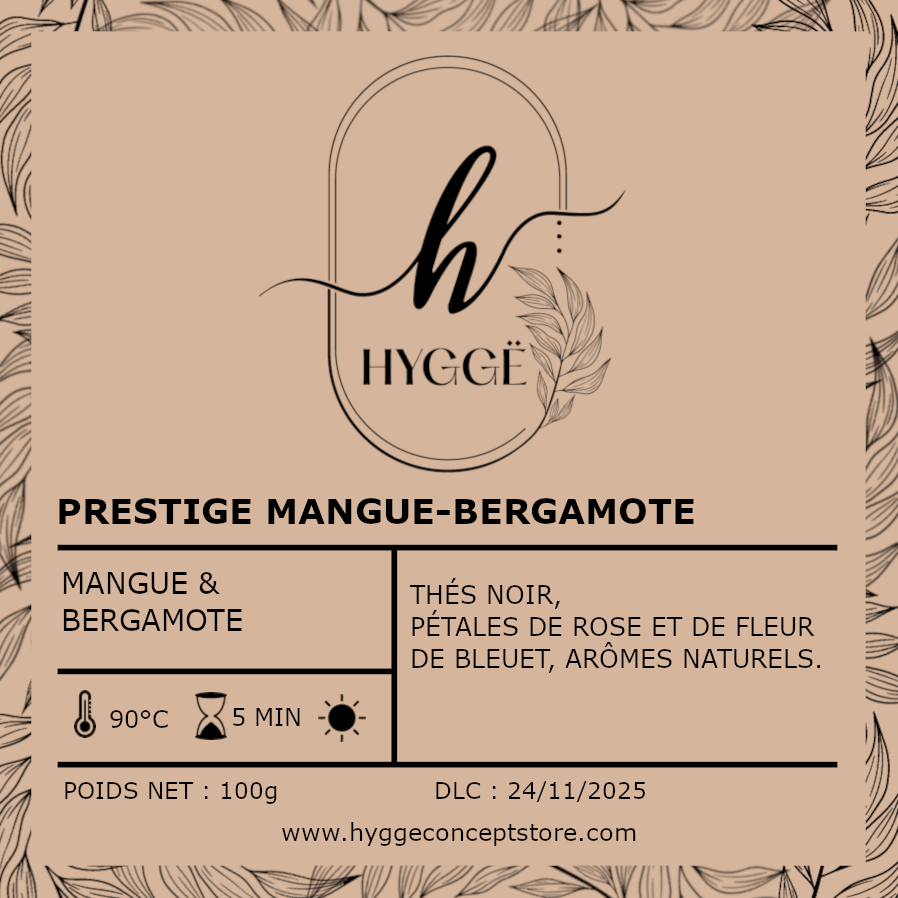 Photo du thé Prestige Mangue-Bergamote – Thé noir aux notes de mangue et bergamote, infusion exotique et raffinée.