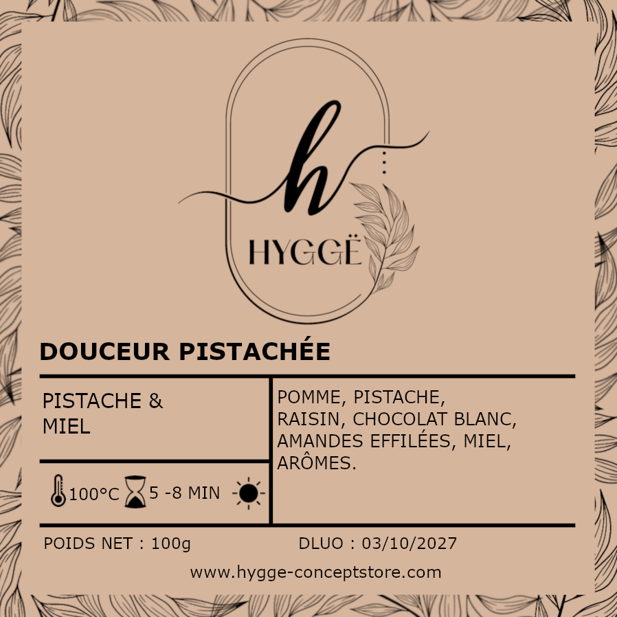 infusion pistache miel, boisson gourmande, infusion cocooning, Hygge Concept Store