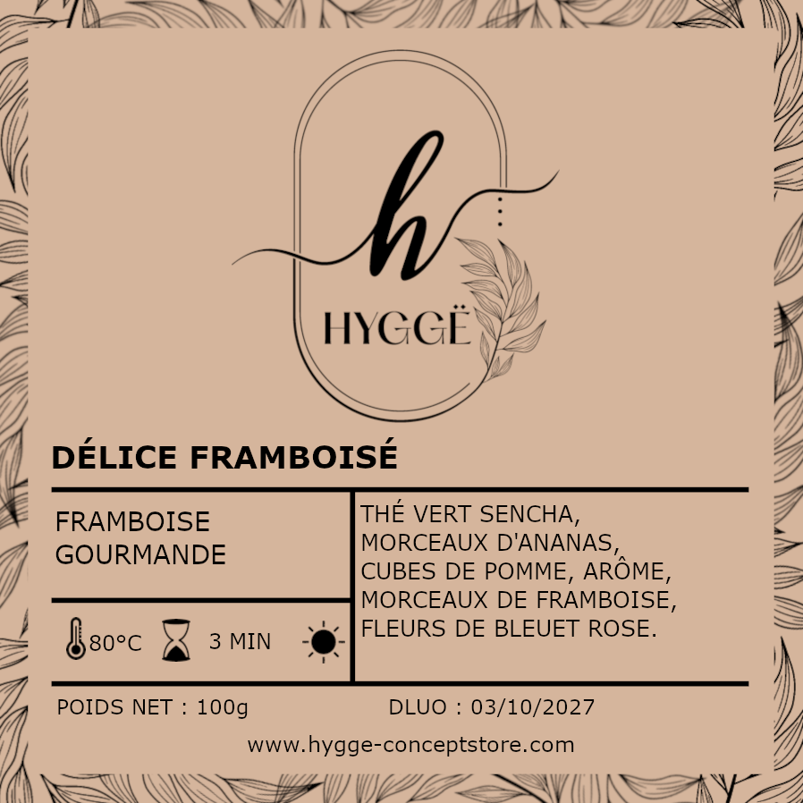 Thé vert Délice Framboisé – thé gourmand à la framboise – infusion Hygge Concept Store
