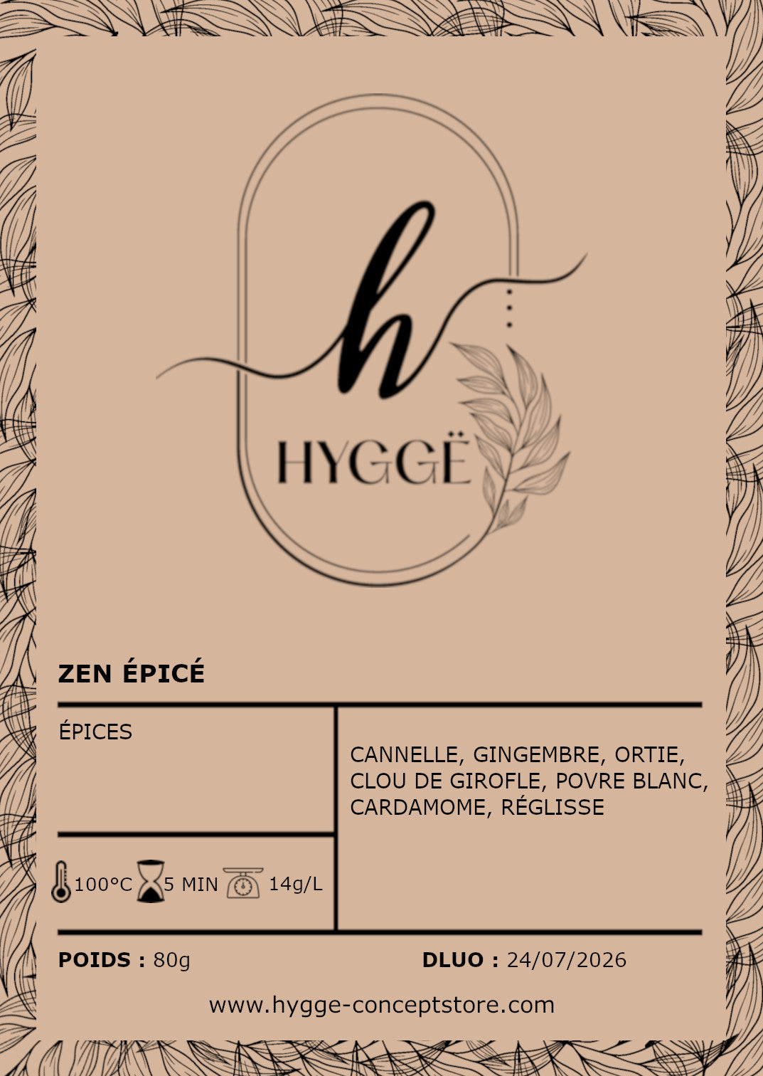 Photo de l’infusion Zen Épicé – Cannelle & Gingembre, tisane réconfortante naturelle.