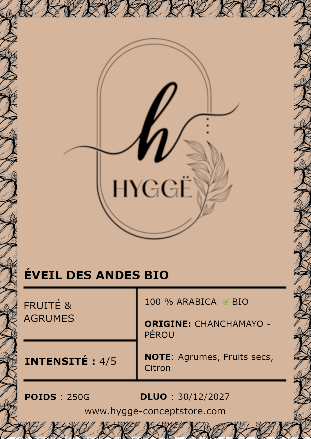 Café Pérou Chanchamayo BIO 100 % Arabica aux notes d'agrumes - HYGGË Concept Store