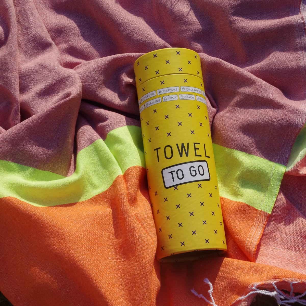 hygge conceptstore fouta serviette boheme 100% coton Tri Color jaune orange rose foncé