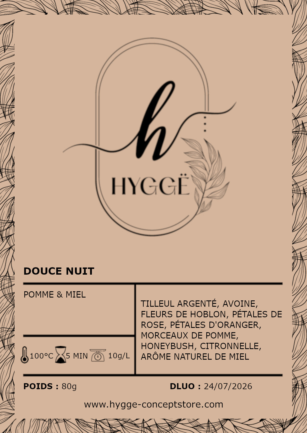 Photo de l’infusion Douce Nuit – Pomme & Miel, tisane sommeil naturelle.