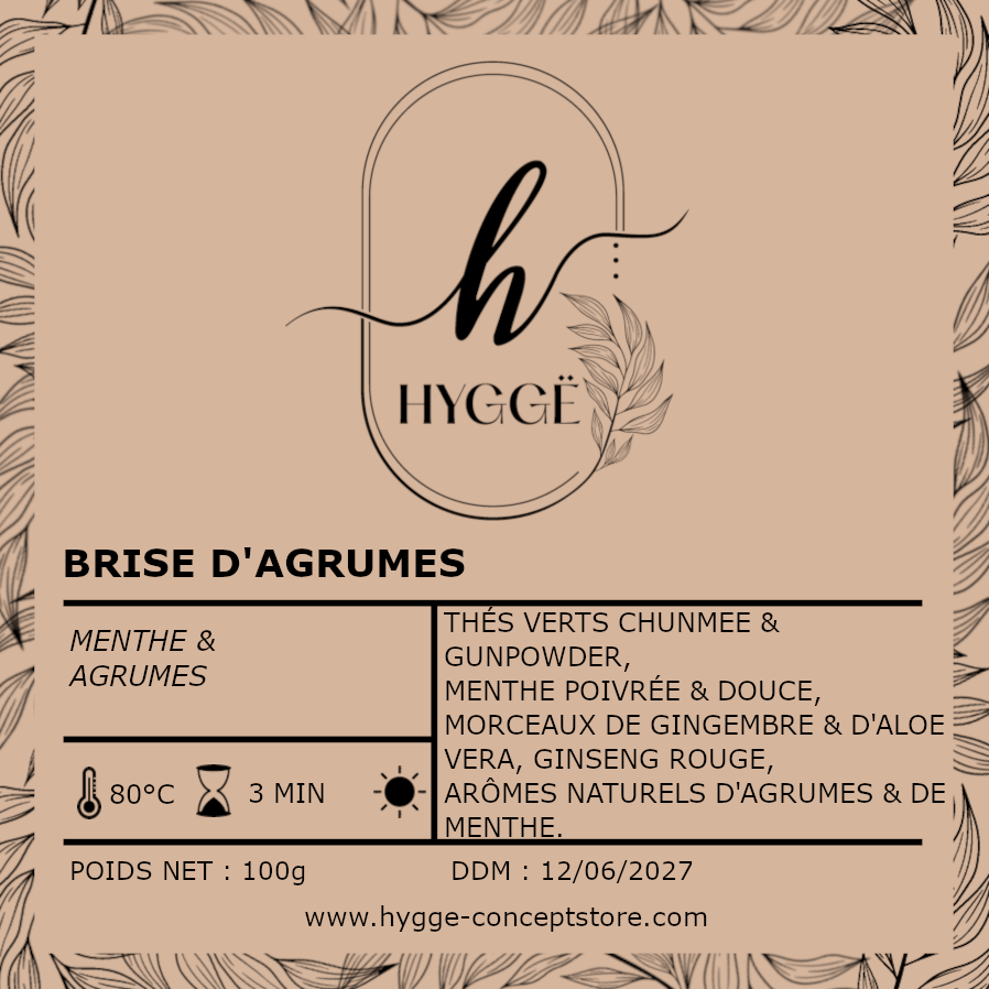 Brise d’Agrumes – Thé vert frais aux notes de menthe poivrée, gingembre et agrumes par HYGGË Concept Store