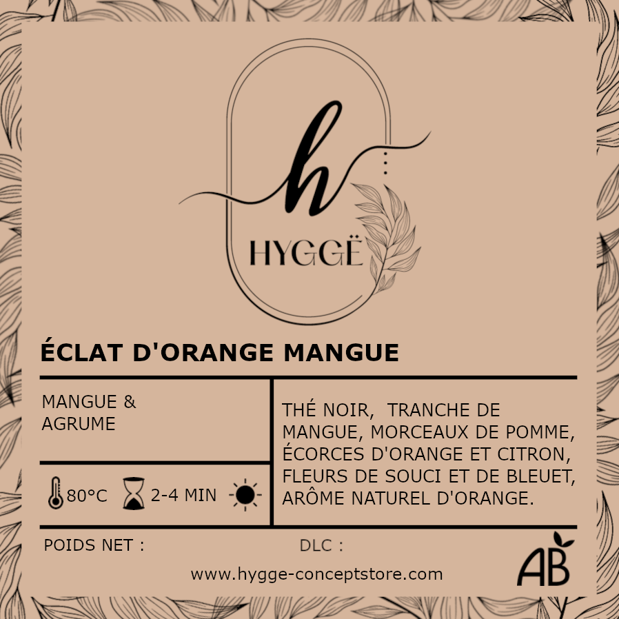 Photo du thé Éclats d’Orange & Mangue BIO – Thé noir aux notes de mangue et orange, infusion exotique et gourmande.