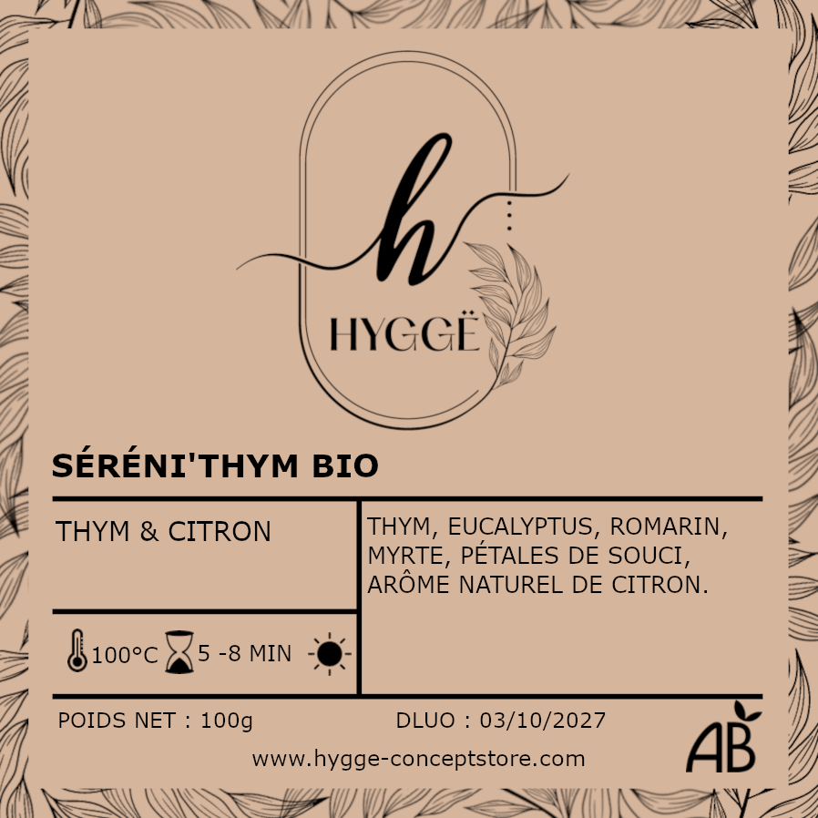 infusion thym citron, infusion bien-être bio, boisson cocooning, Hygge Concept Store, infusion naturelle