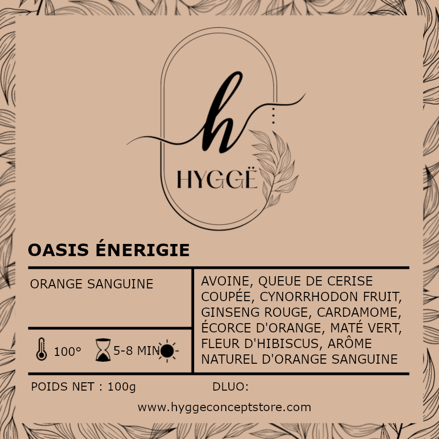 Oasis Énergie – infusion au maté vert, orange sanguine, ginseng et cardamome, hygge concept store