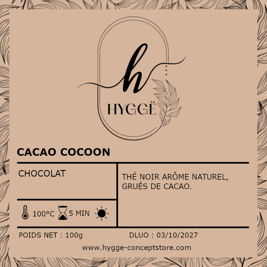 thé noir au chocolat gourmand, pause cocooning Hygge, Cacao Cocoon thé Hygge Concept Store