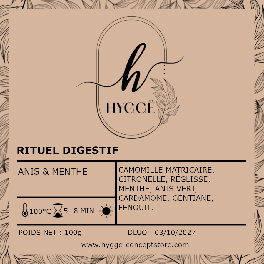 infusion digestion, infusion anis menthe, boisson bien-être, tisane après repas, Hygge Concept Store