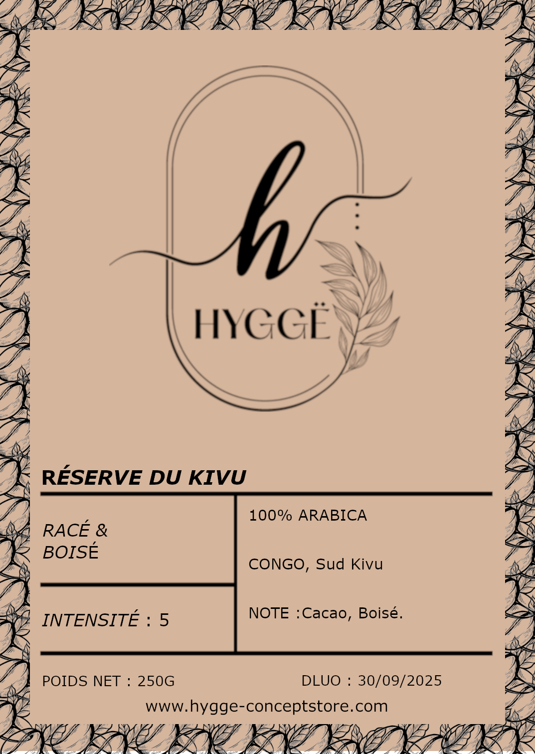 Grains de café Congo – notes cacao & boisé – intense 5/5