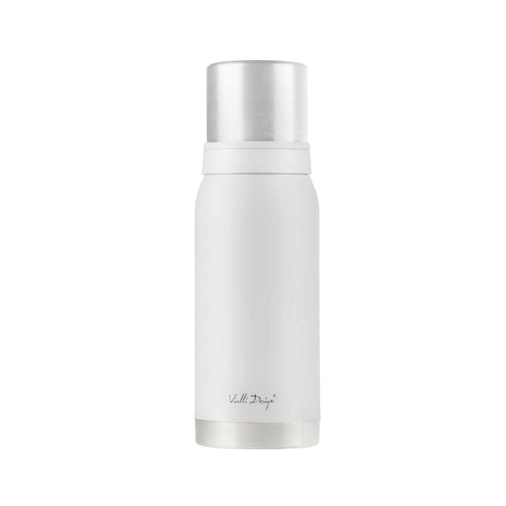 Thermos Blanc et argente Vialli design 1L isotherme elegant avec deux tasses