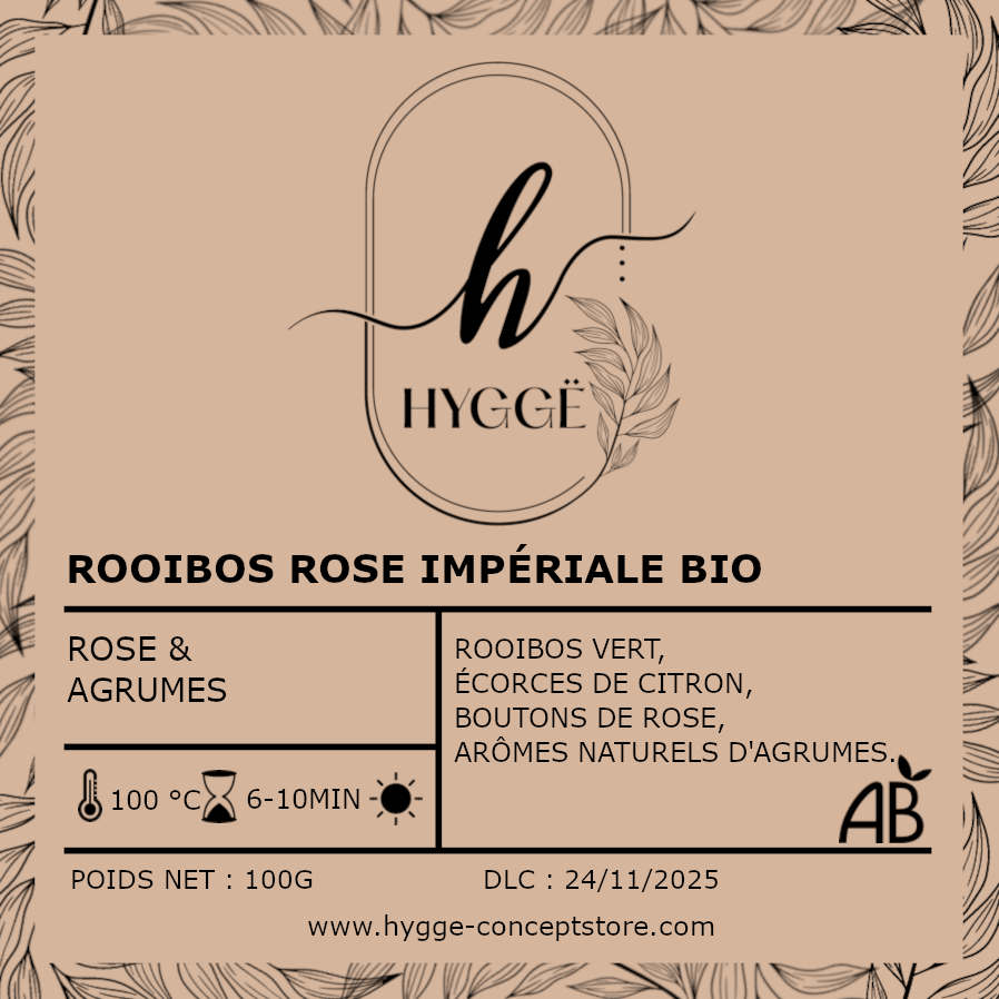Rooibos Rose Impériale BIO – Rooibos vert bio sans théine aux notes de rose, citron et bergamote – HYGGË Concept Store